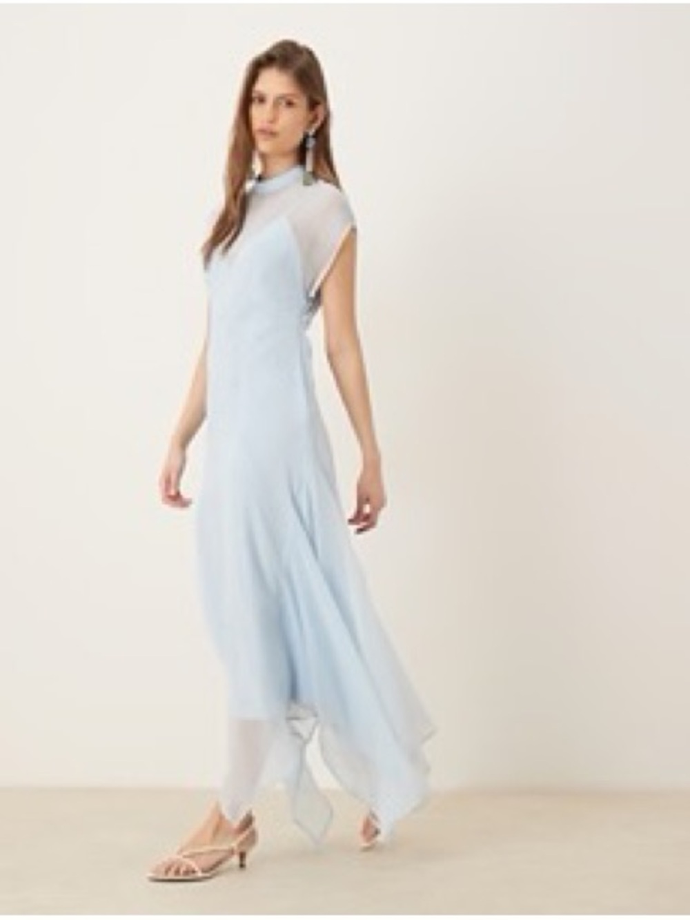 Light Blue Sheer Overlay Maxi Dress